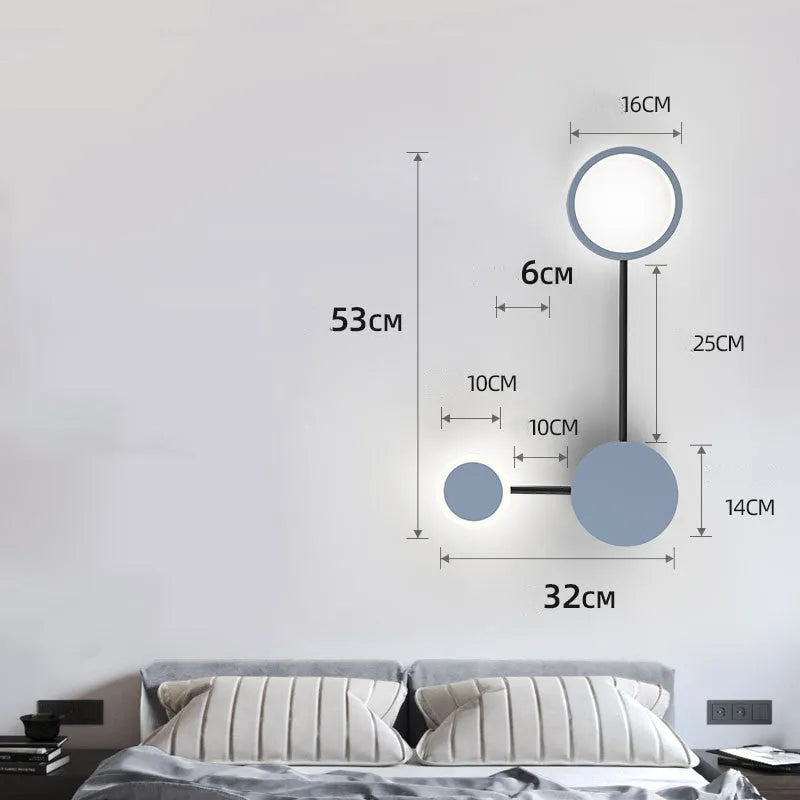 Designer wall lamp for bedroom, 96.5cm wide, iron and acrylic, 6 heads, black finish
