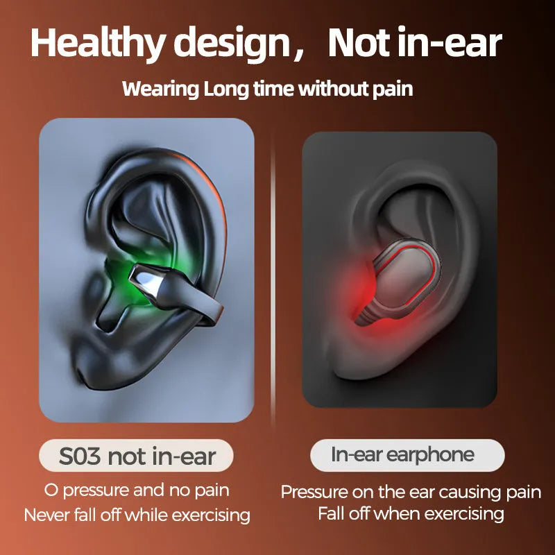 Ear clip bone conduction headphone Bluetooth 5.2 wireless earbuds white with 350mAh charging box
