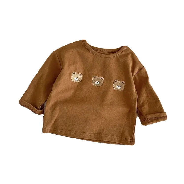 Baby girls' long-sleeved cotton T-shirt bottoming shirt in apricot cartoon print, size 80-120