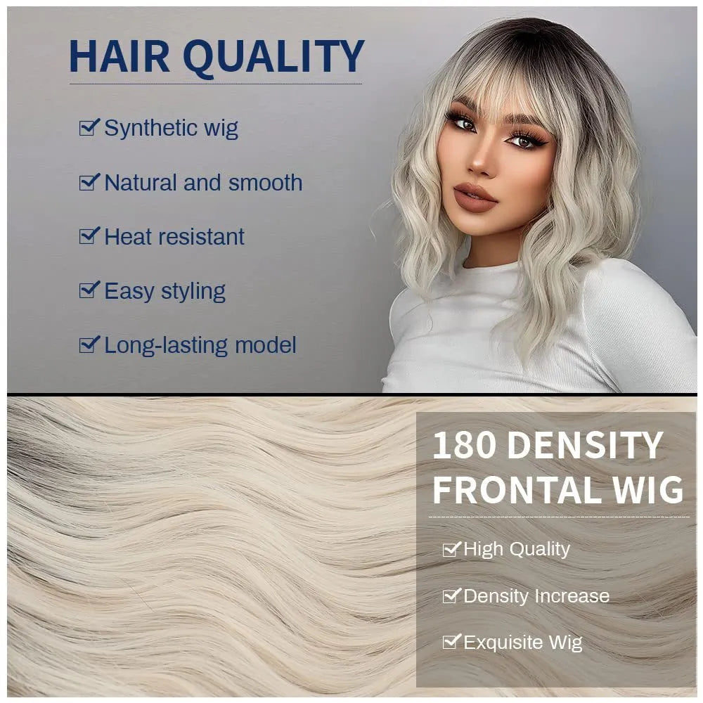 Womens short hair wig ethnic style high temperature silk with oblique bangs in image colour