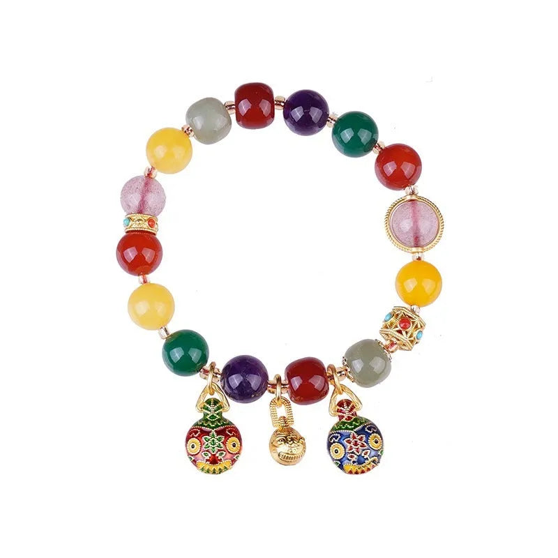 Swallowing Gold Beast agate bracelet with 10mm beads and hand-woven construction