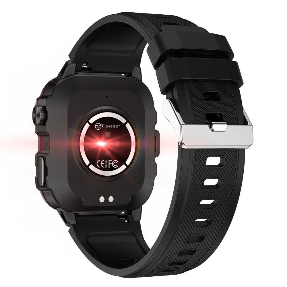 QX11 smart watch with black zinc alloy case and TFT touch screen displaying heart rate data