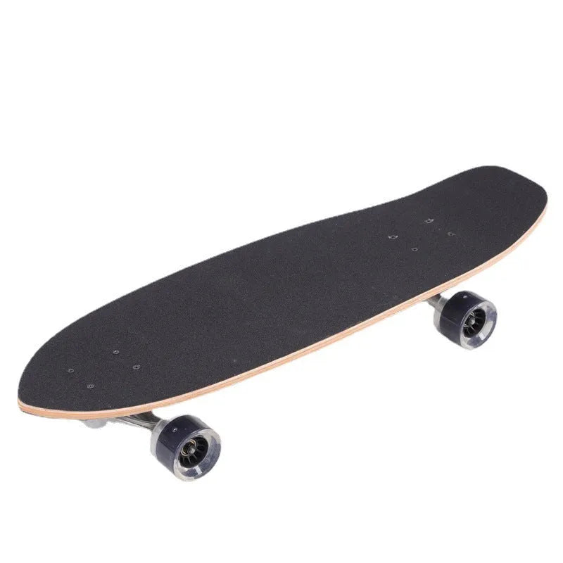 White 31-inch long maple wood street scooter on a plain background