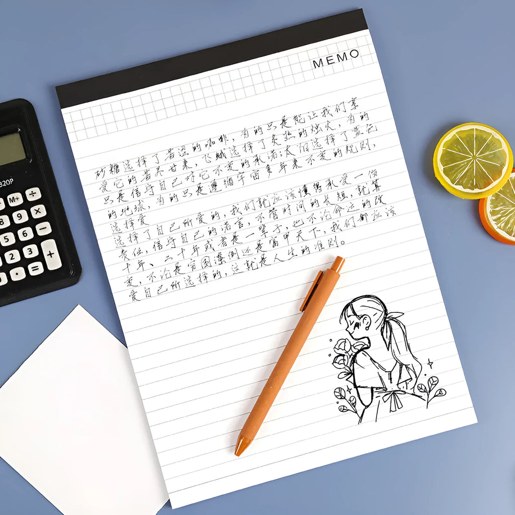 A4 tearable notebook with perforated pages and wireless adhesive binding for meeting notes
