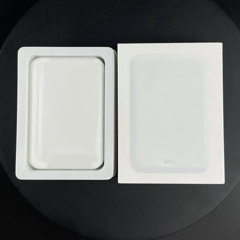 White magnetic wireless charger power bank with 5000mAh capacity measuring 100x65mm