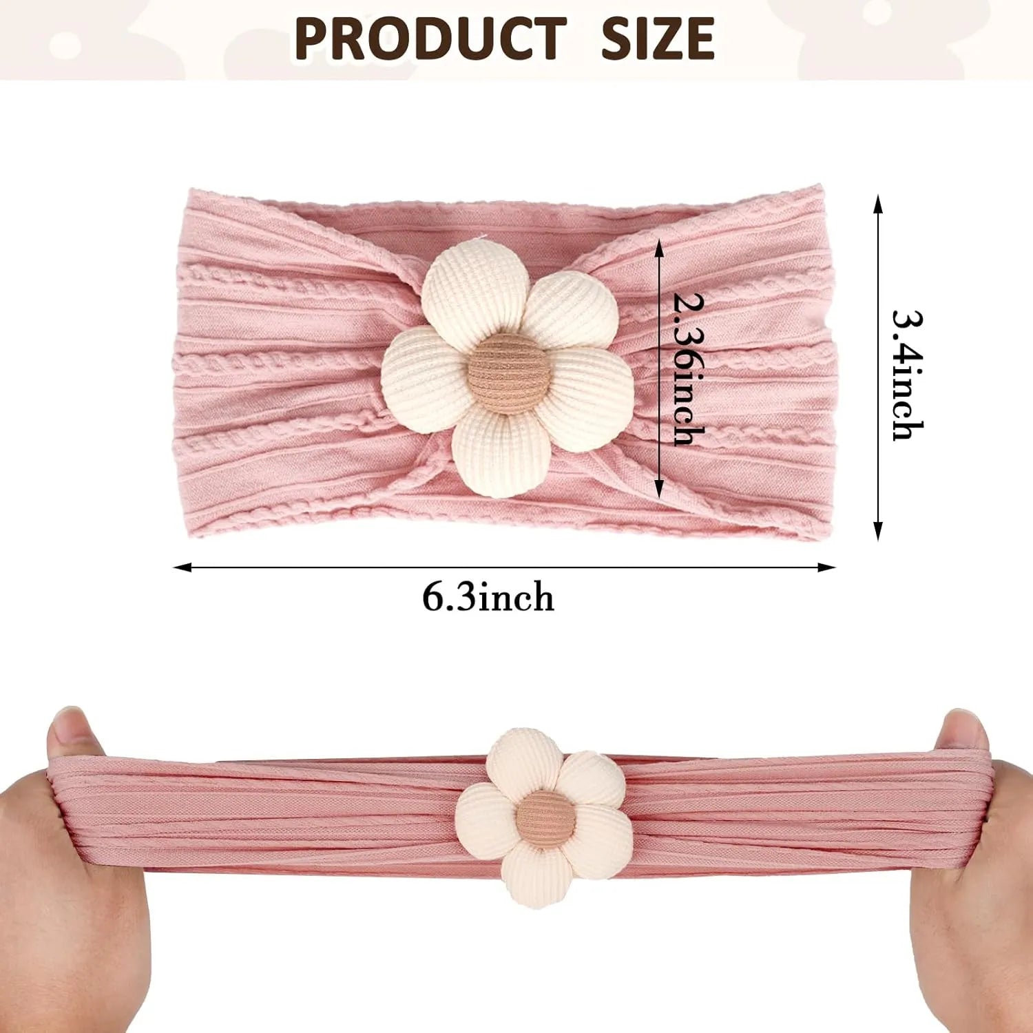 Soft nylon baby flower headband in five colours beige pink khaki brown white for newborns and toddlers
