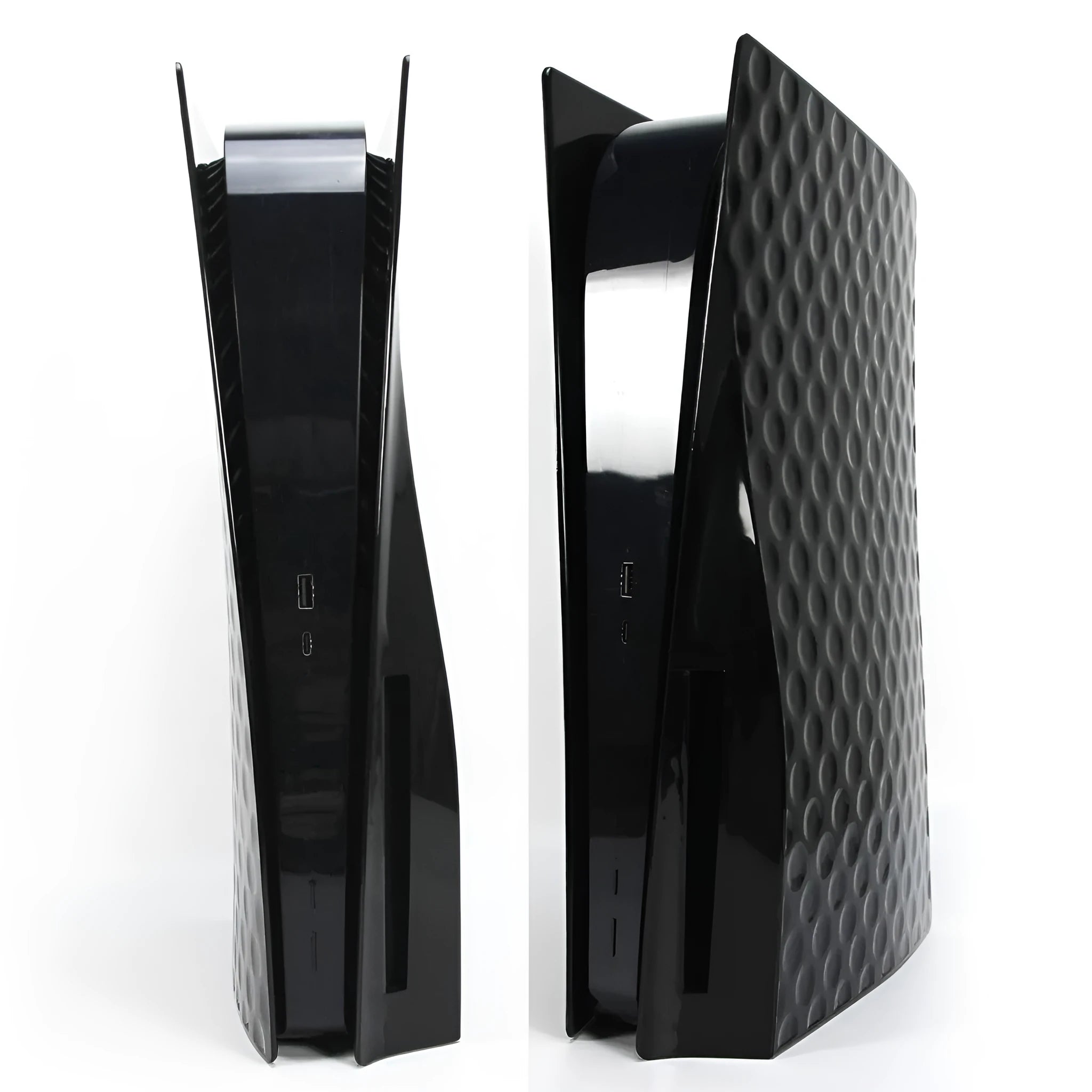 PS5 Disc Edition hard shell ABS console case in black, showing the protective cover fitted to the console