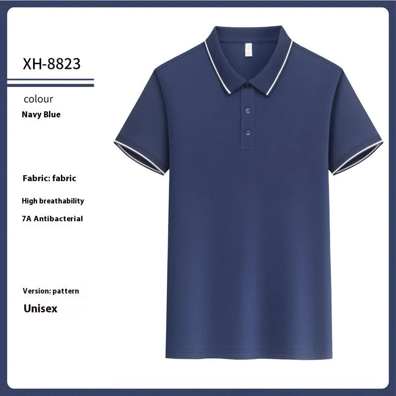 Slim fit antibacterial polo shirt with lapel collar in light purple colour showing short sleeves