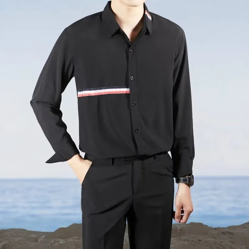 Hong Kong style loose shirt cardigan in cotton blend fabric showing front and detail views