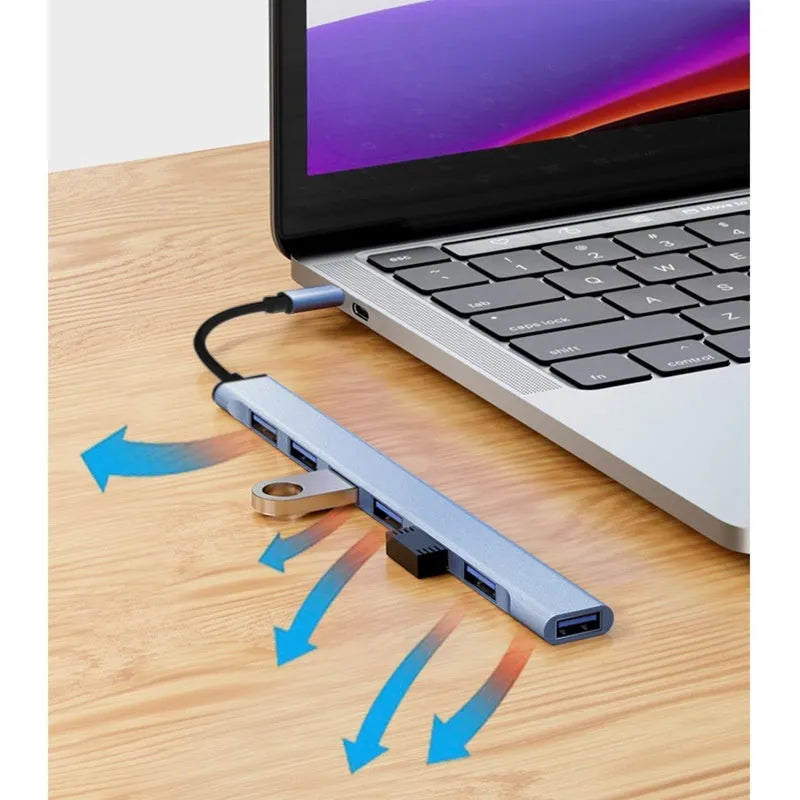 Blue 7-in-1 Type-C USB hub docking station with 0.1m cable for notebook computer expansion