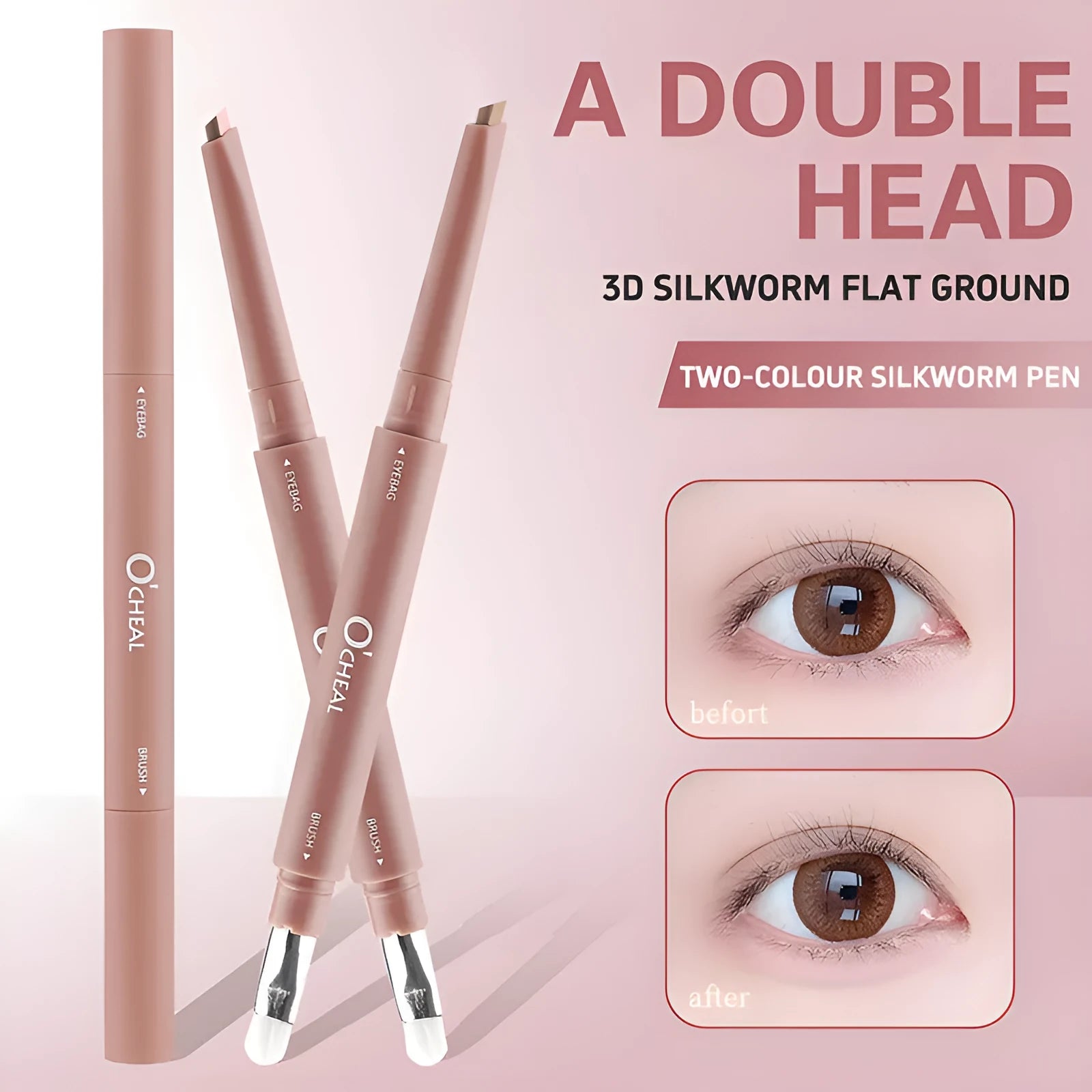 Double Fight eye shadow pen in natural three-dimensional highlight, 30ml, with silkworm applicator for festival makeup