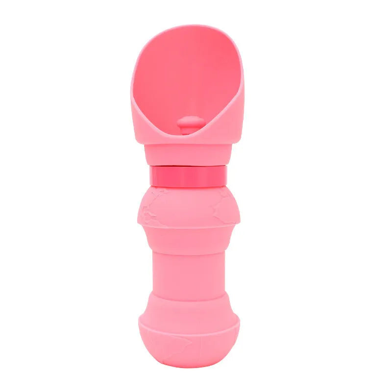 Silicone folding pet water cup shown in collapsed and open positions, available in various colours.