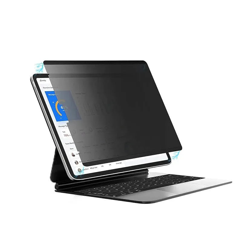 Magnetic anti peeping privacy film and storage clip for iPad on a tablet screen
