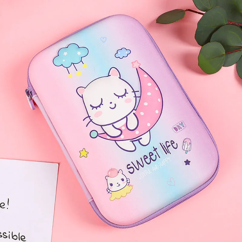 Square canvas pencil case with cartoon anime rabbit design