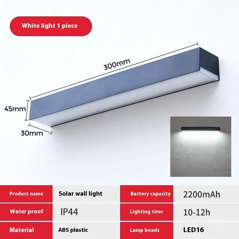 Black ABS plastic solar wall lamp for outdoor garden lighting with IP65 weather protection
