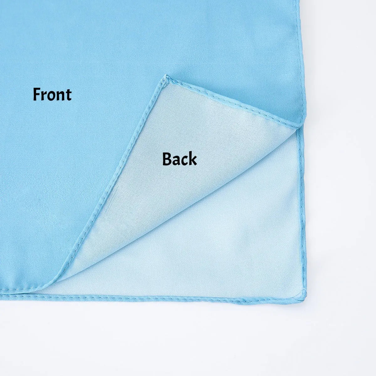 Long light blue polyester chiffon scarf with bubble towel texture draped展示.