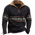 Men's retro striped print long sleeve golf T-shirt with zipper decoration on polyester fabric