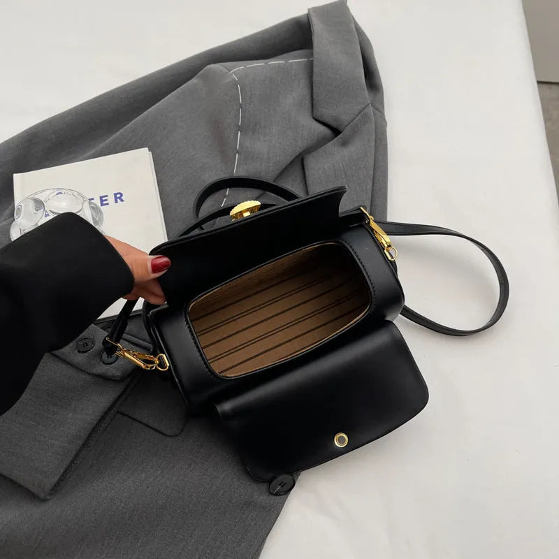 Women's shoulder messenger bag in PU leather with custom letter design in black, beige, pink, or khaki colours