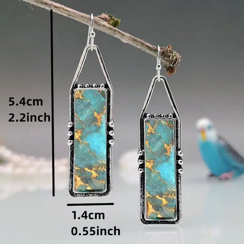 Retro patterned bohemian geometric zinc alloy drop earrings with drip glue finish, colour ER-36, 10g