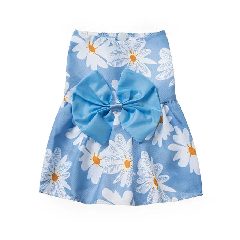 Lightweight pet dress with floral butterfly knot design and colourful bow accent