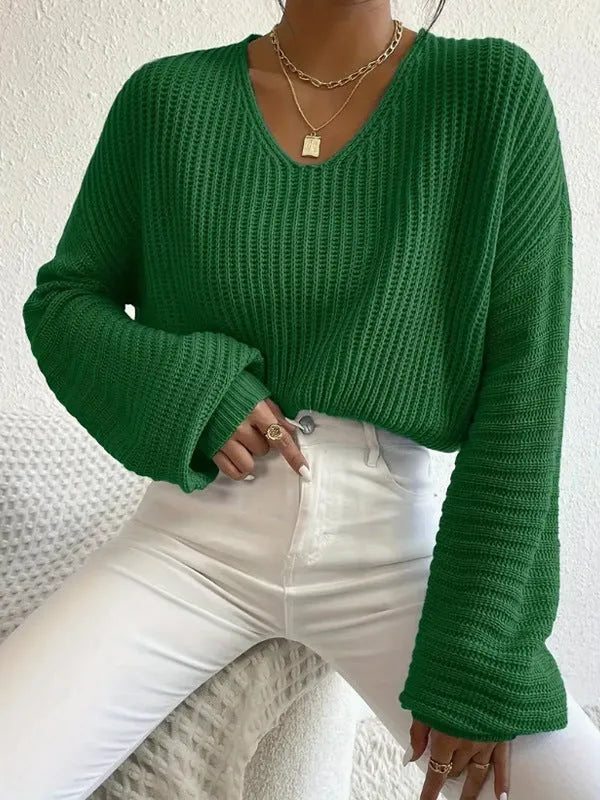 Solid colour long sleeve women's pullover top in a loose casual fit