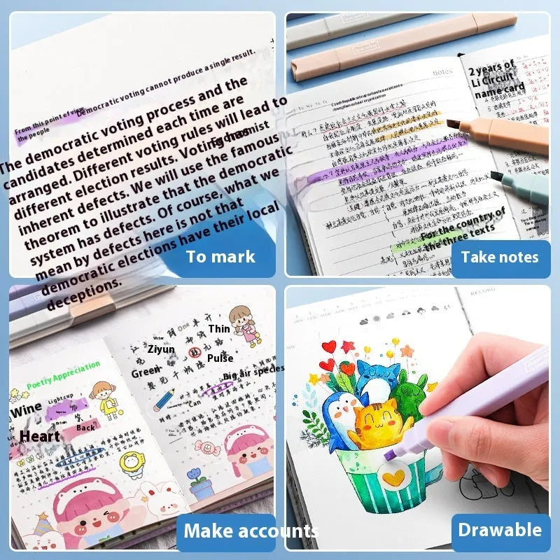 Set of double-headed fluorescent marker pens showing two coloured tips, available in mix colours or themed series packs.