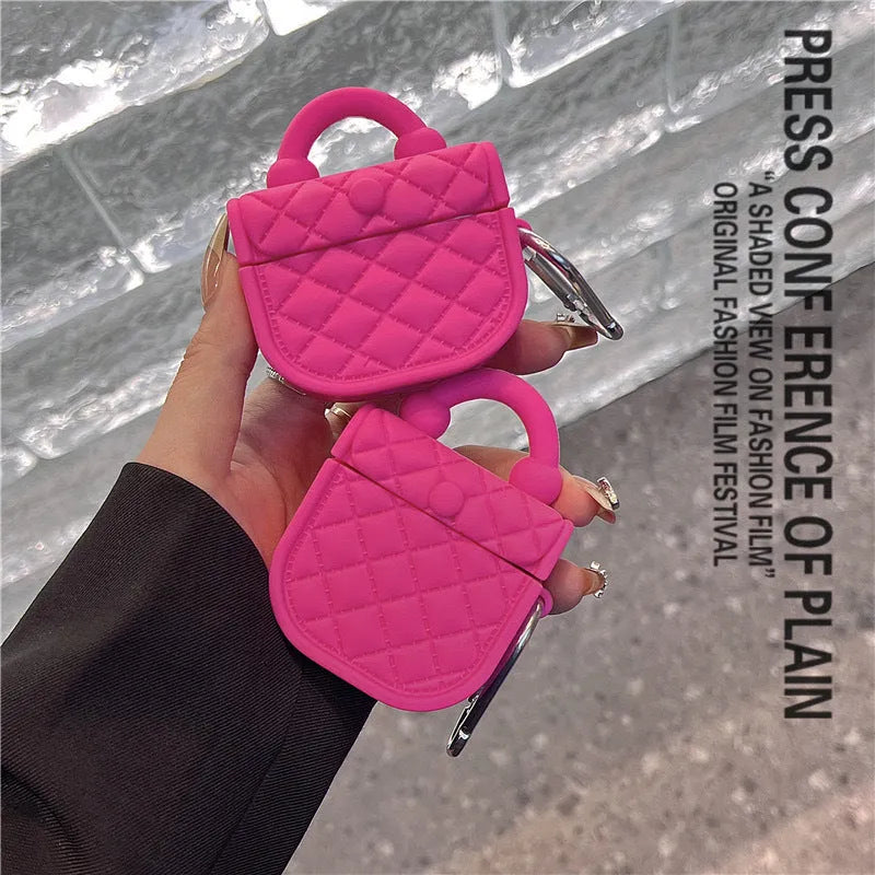 Hard TPU earphone case for AirPods in Barbie bag iron hook colour with cartoon style injection moulded design