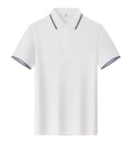 Men's short sleeve lapel T-shirt in long-staple cotton, shown in various colours on a model.