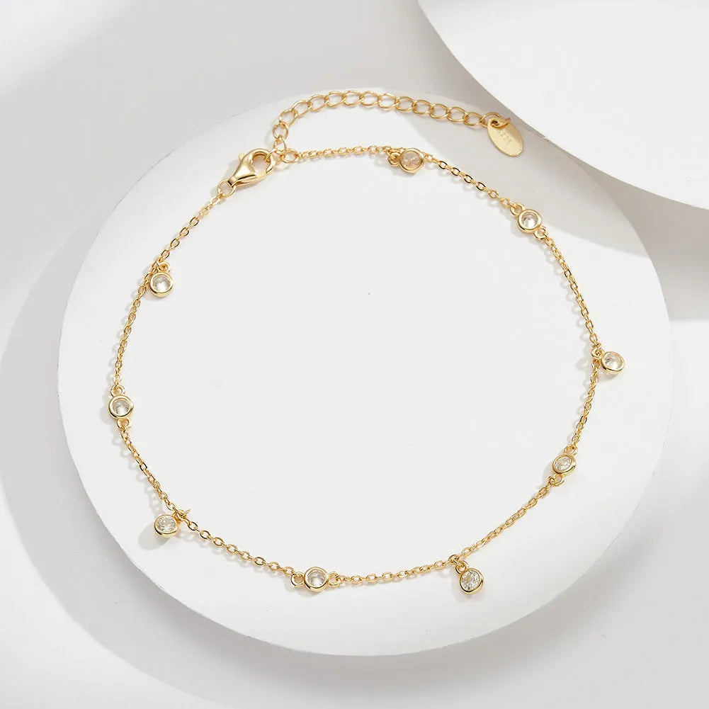 Women's silver anklet with geometric pendant in gold colour option