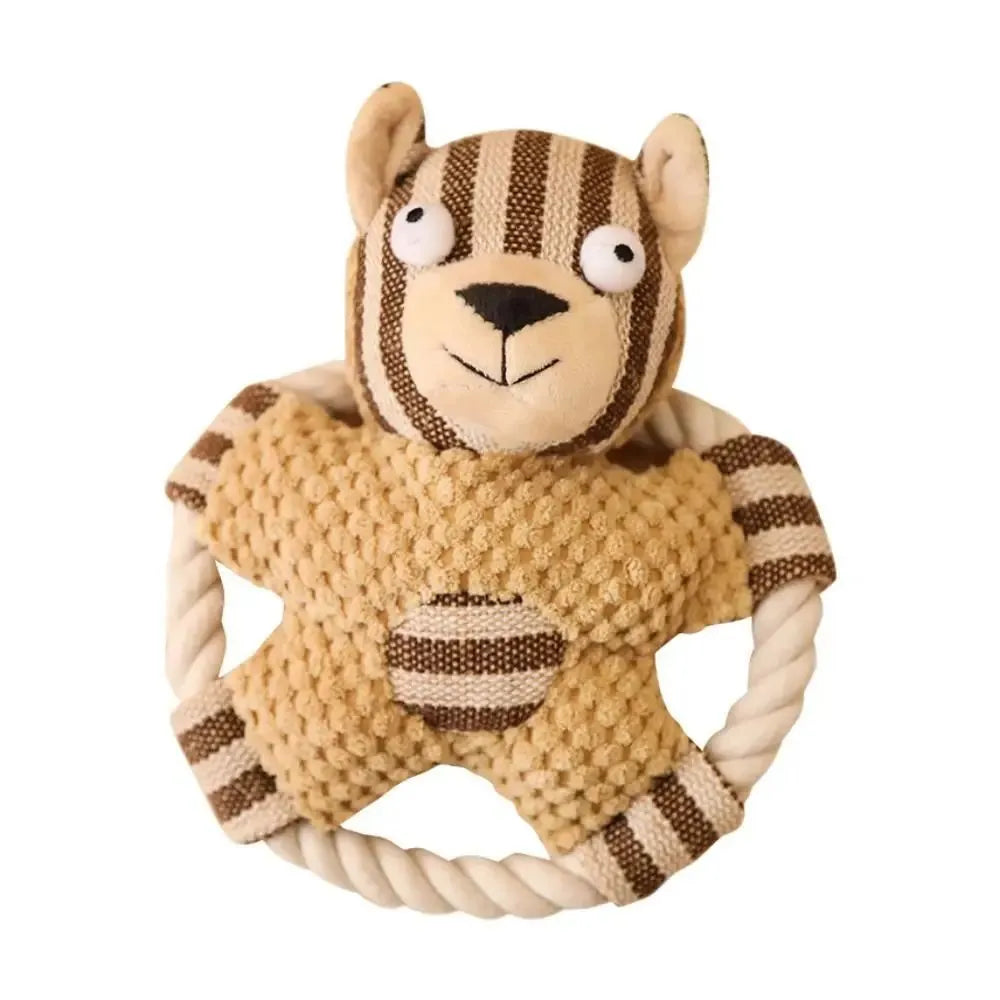 Cotton rope dog toy with canvas and sound, bone and frisbee shapes