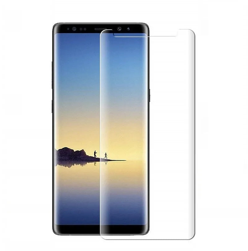 Tempered glass screen protector for Samsung Galaxy smartphones with anti-fingerprint coating.