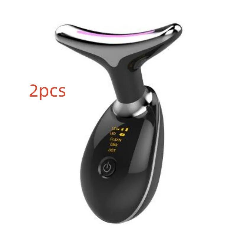 White and black neck fade care massage instrument, 89 x 47 x 120mm, USB rechargeable with EMS and 5 colour light