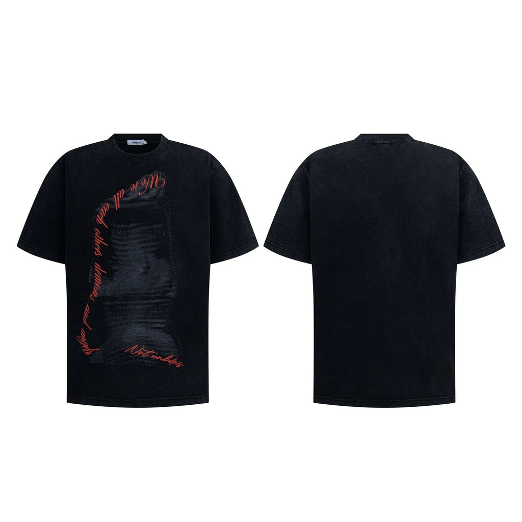Men's black washed vintage loose fit short sleeve cotton blend T-shirt