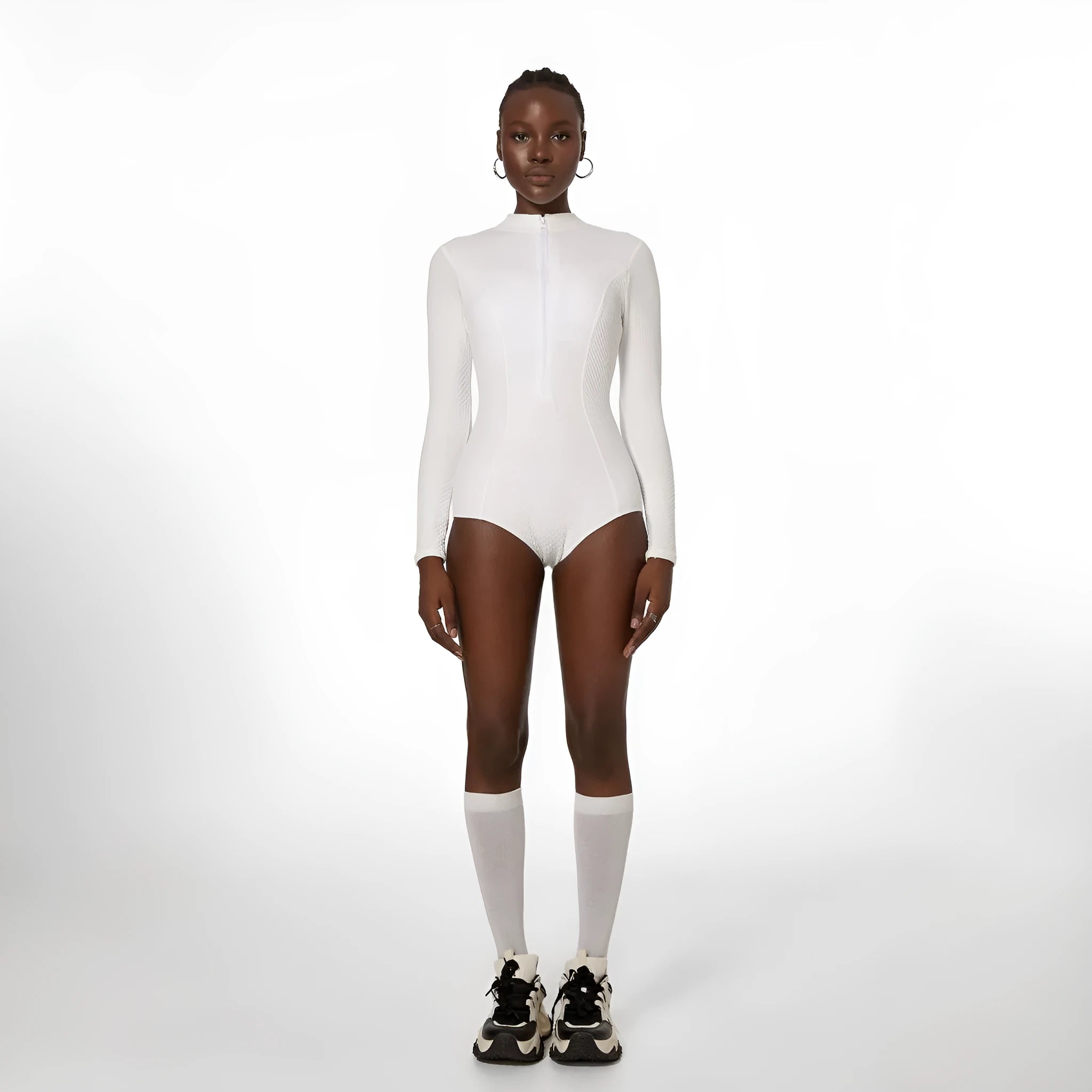 White solid colour one-piece cotton blend swimsuit for women with multiple size options