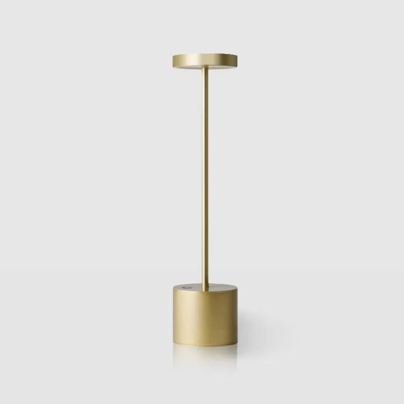 Aluminium rechargeable touch desk lamp in silver finish showing dimmable LED light.