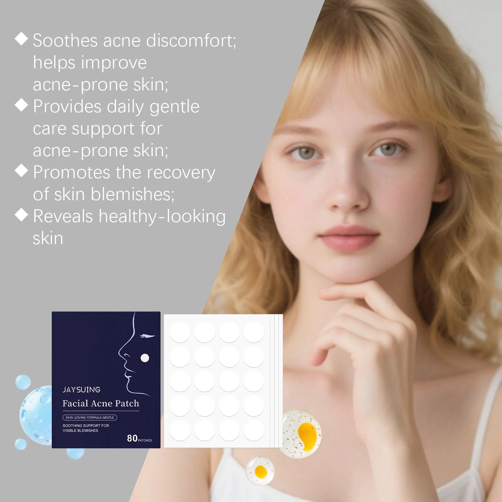 Pack of 80 hydrocolloid facial acne patches for spot treatment