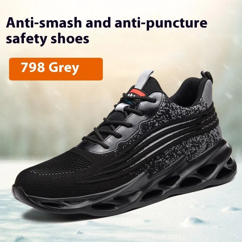 Brown leather safety work shoes with anti-smash toe cap and puncture-resistant rubber sole