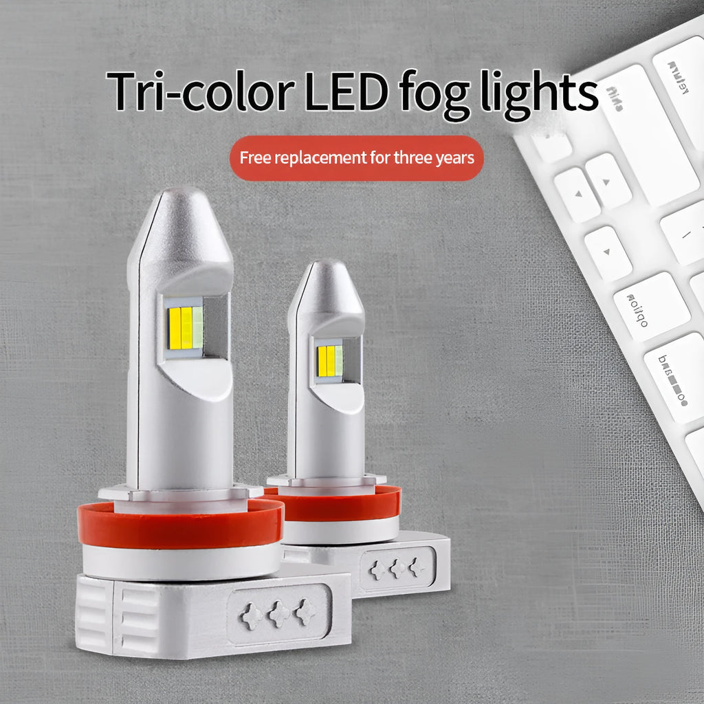 Single LED fog lamp bulb with aluminium housing, showing connector types H8 H9 H11 9005 9006 PSX24 PSX26.