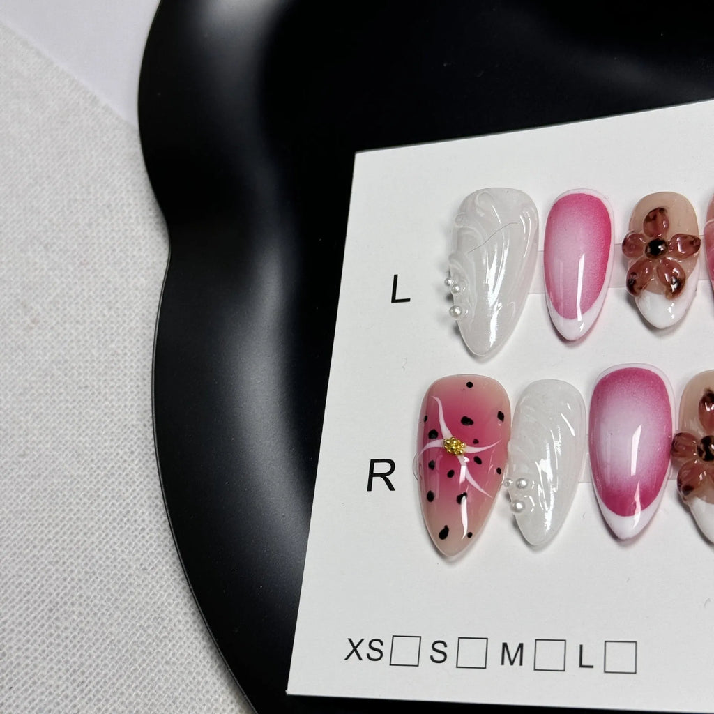 Nail art beauty patches with hand-painted 3D carved designs and embossed candy patterns