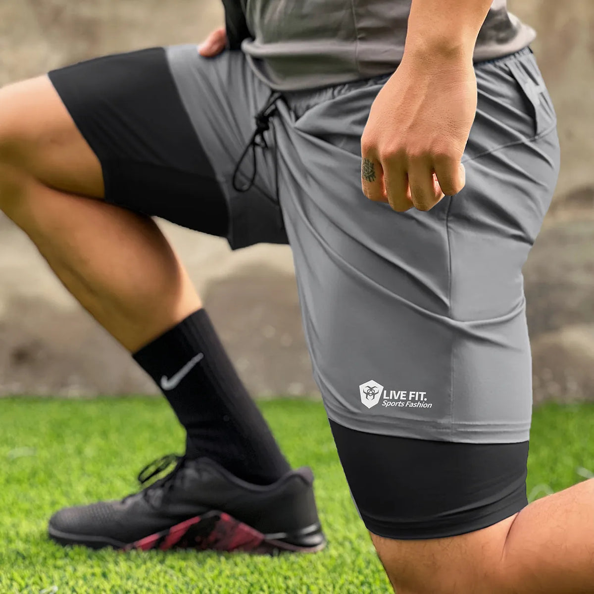 Men's quick drying zippered shorts in black chemical fibre blend, American style, sizes M to XXXL