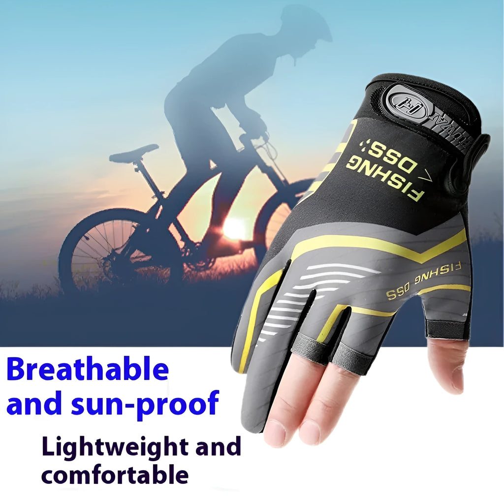 Unisex cycling lure fishing gloves in Smart Black Red with sun protection and windproof knitted fabric