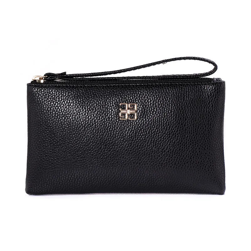 Long 55-inch PU leather zip wallet handbag in a solid colour with sewing line detail.