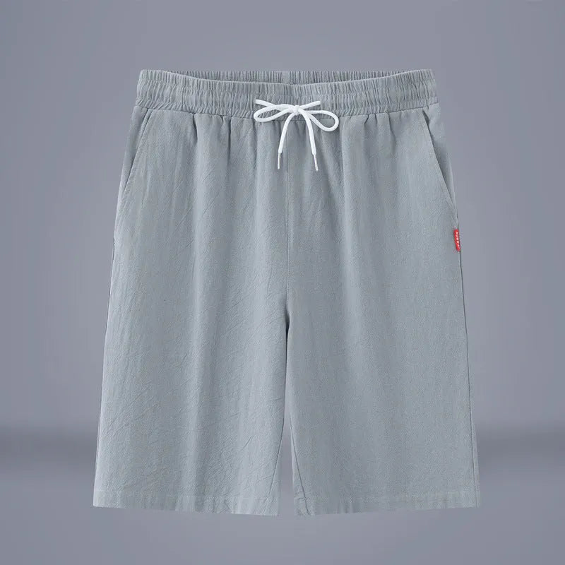 Chinese style cotton linen cropped trousers in solid colours with drawstring waist
