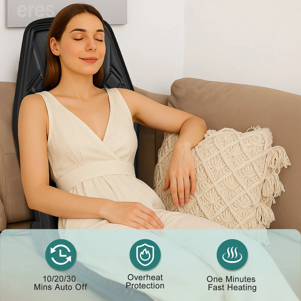 9-speed massage cushion with timer and heat on an office chair showing control panel and fabric cushion