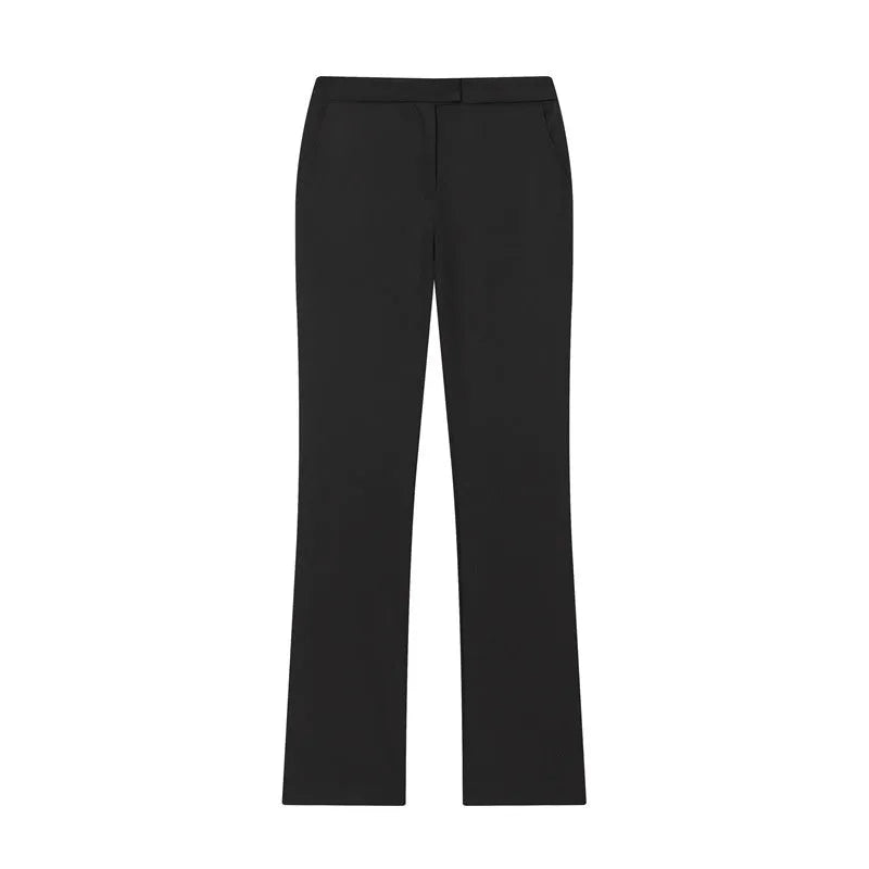 Slim-fit long-sleeve suit jacket and flared pants for women in black PVC blend solid colour set