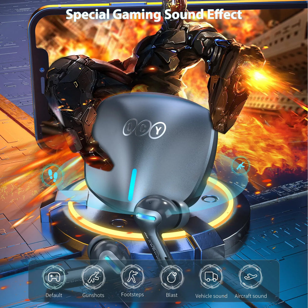 In ear Bluetooth gaming headset G1 with charging cabin in blue and grey