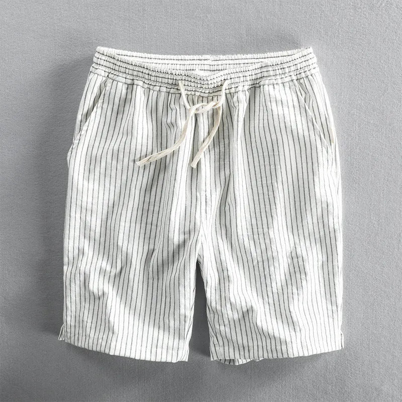 Men's striped casual cotton shorts in loose straight leg fit with micro elasticity