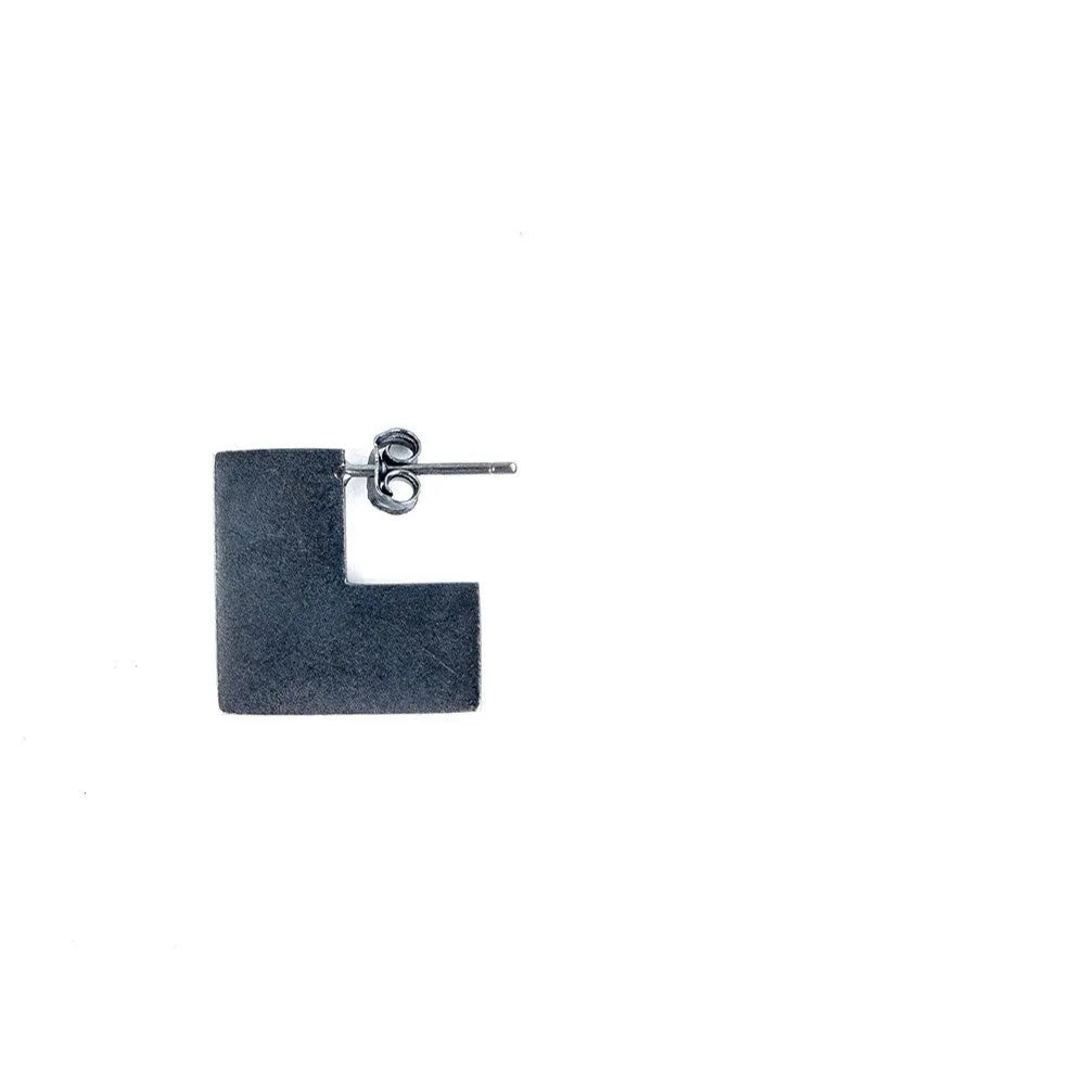 Sterling silver geometric square earrings with oxidation black finish, 16mm minimalist design