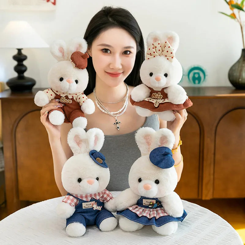 Rabbit plush toy 23cm height cute youth couple plaid women bear design PP cotton filling soft stuffed animal