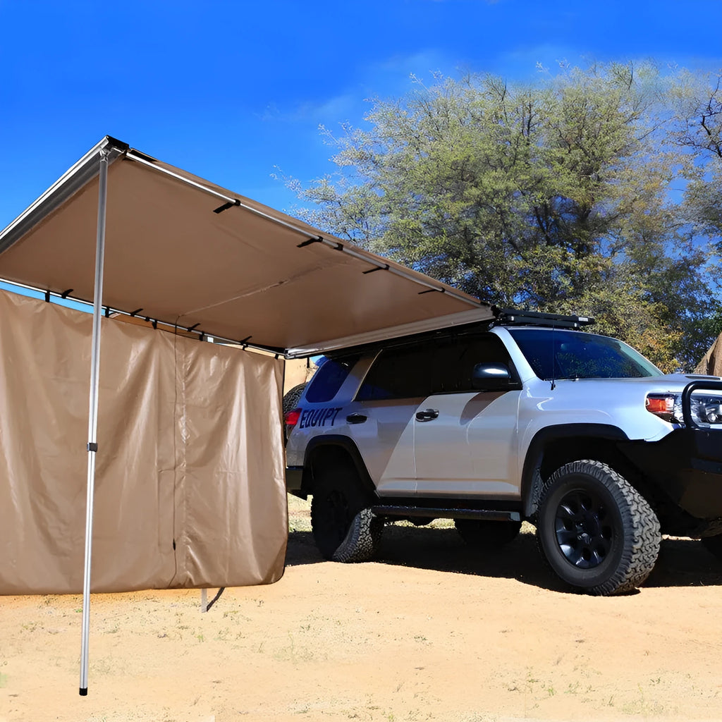 Black glue coated camping tent with aluminium poles and two-bedroom interior